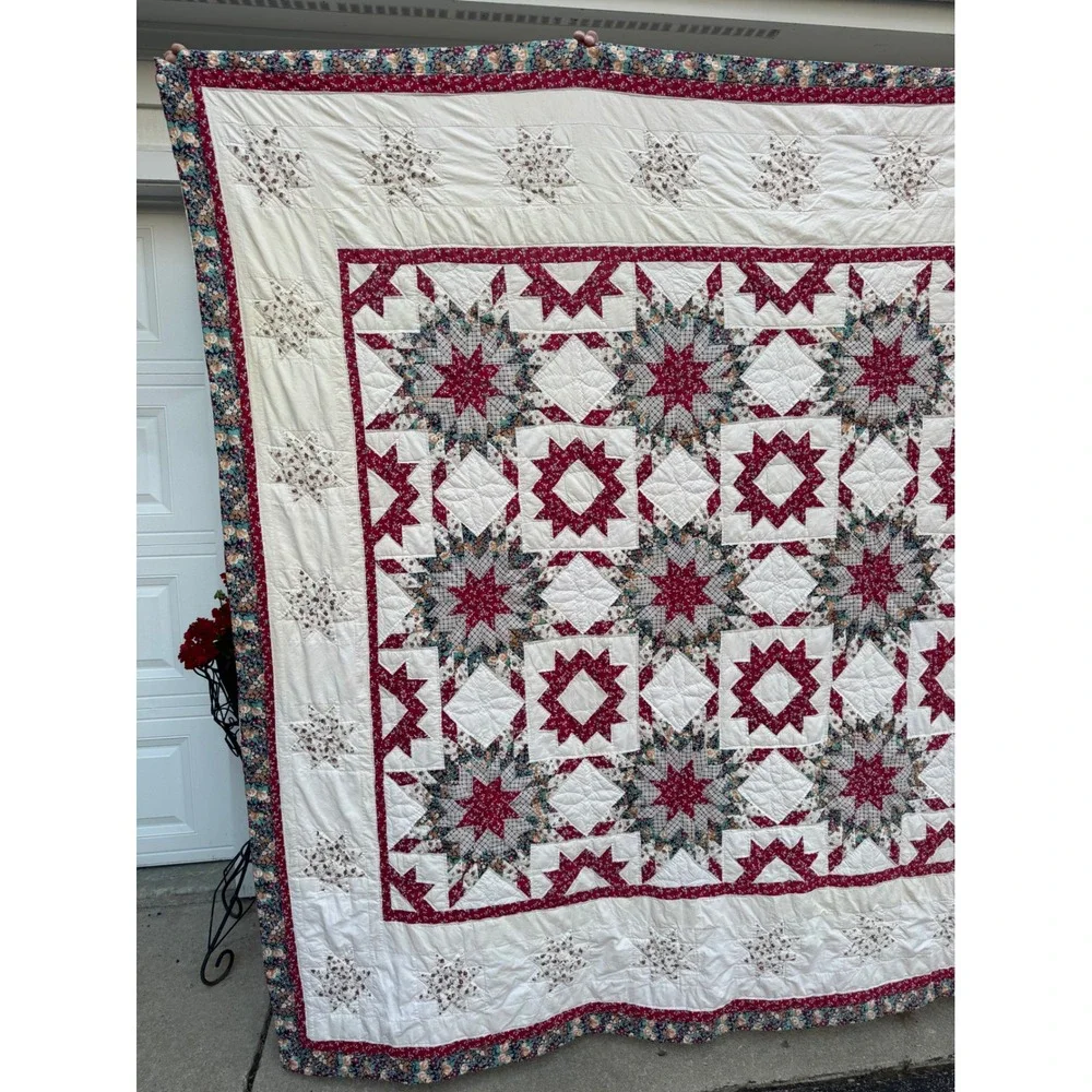 Vintage Americana Star Quilt – Patriotic Red White & Blue Patchwork – Full/Queen